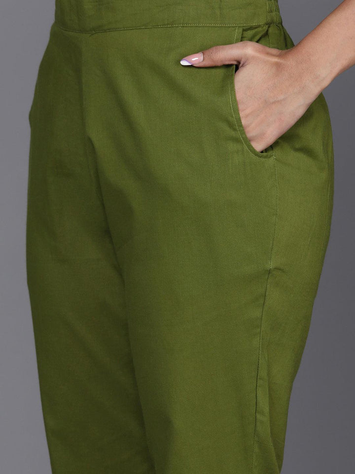 Green Printed Cotton Straight Suit With Dupatta