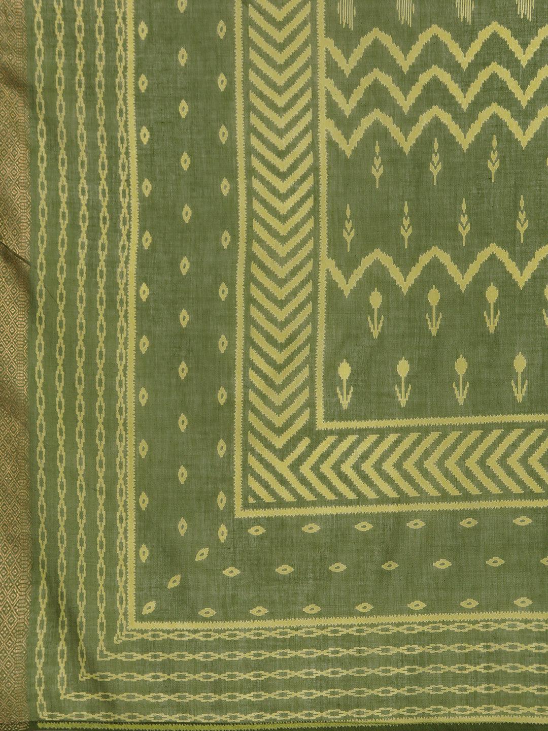Green Printed Cotton Straight Kurta With Trousers & Dupatta - ShopLibas 