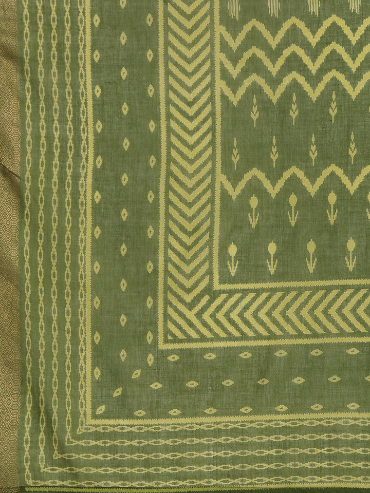 Green Printed Cotton Straight Suit With Dupatta