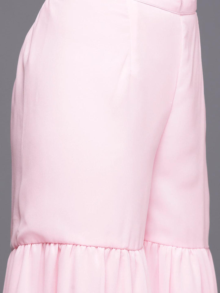 Pink Embroidered Georgette A-Line Kurti With Sharara & Dupatta - ShopLibas