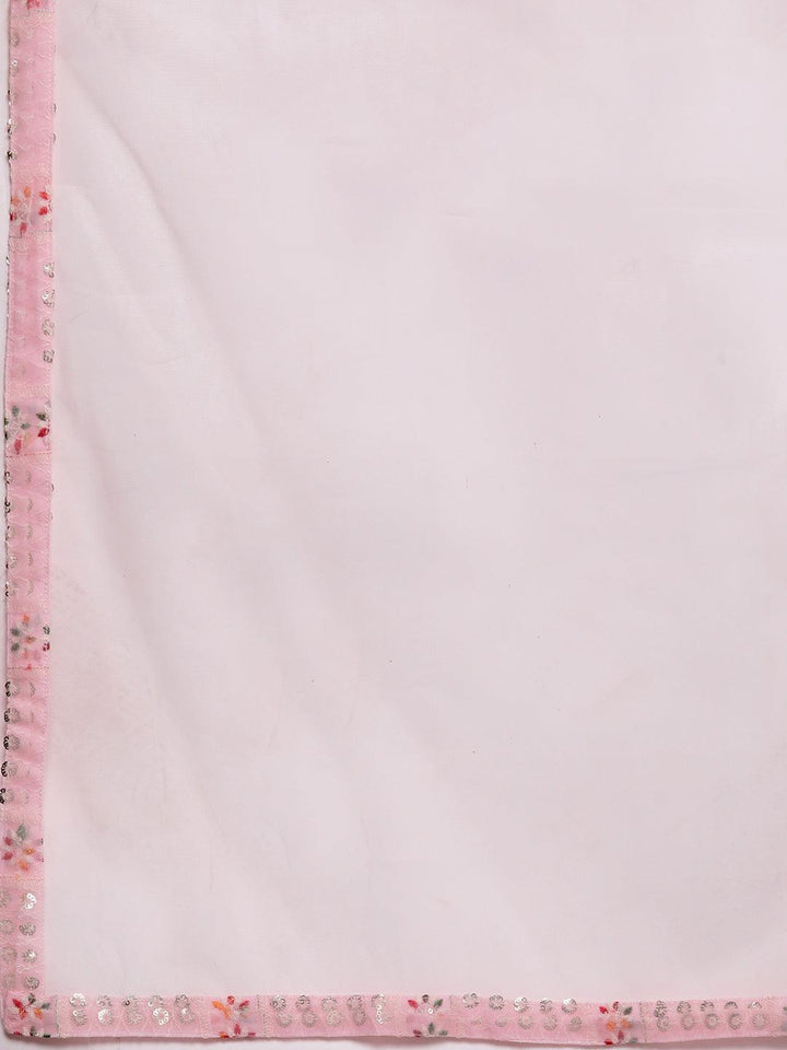 Pink Embroidered Georgette A-Line Kurti With Sharara & Dupatta - ShopLibas