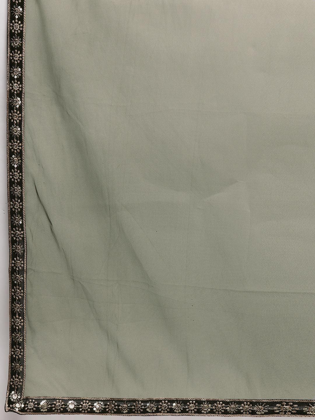 Green Embroidered Georgette A-Line Kurta With Palazzos & Dupatta - ShopLibas 