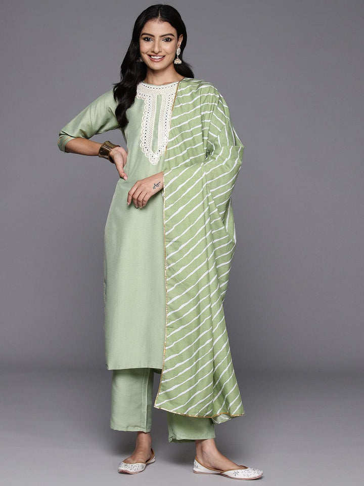 Green Yoke Design Silk Blend Straight Suit With Dupatta