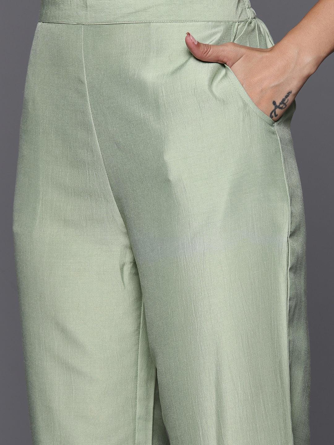 Green Yoke Design Silk Blend Straight Kurta With Trousers & Dupatta - ShopLibas 