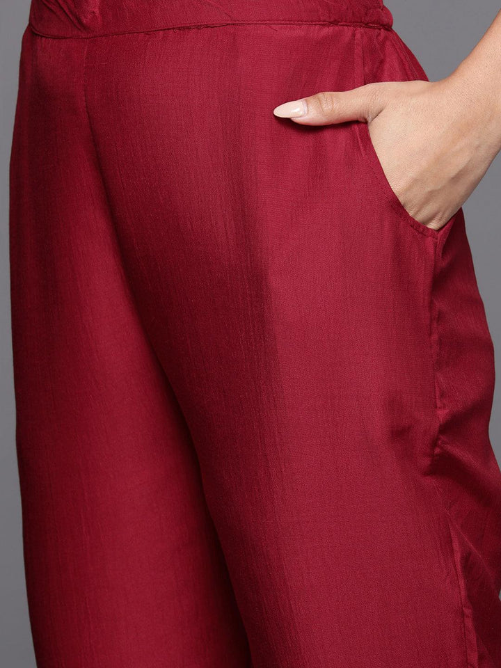 Red Yoke Design Silk Blend Straight Suit With Dupatta