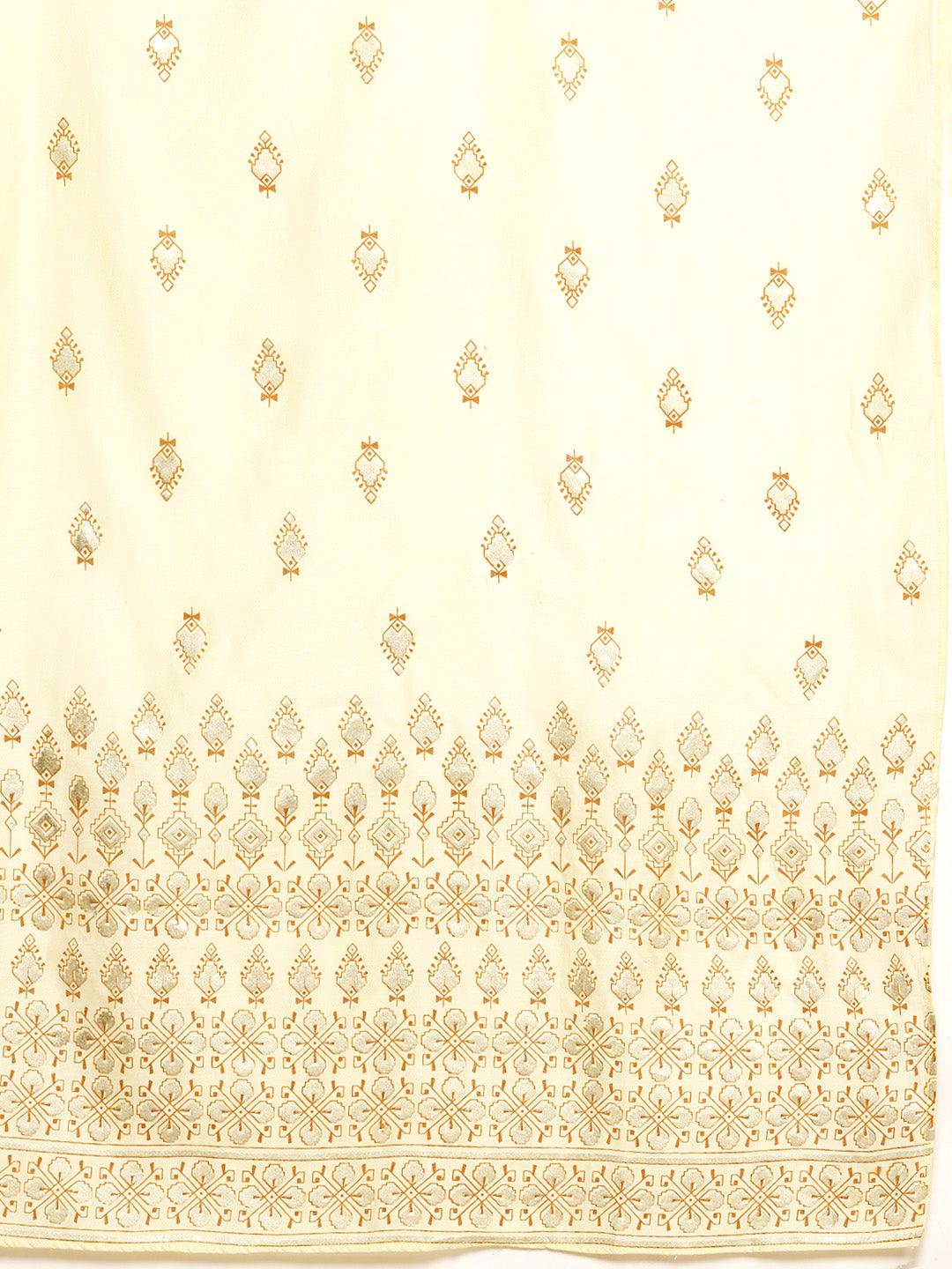 Mustard Yoke Design Silk Blend Straight Kurta With Trousers & Dupatta - ShopLibas