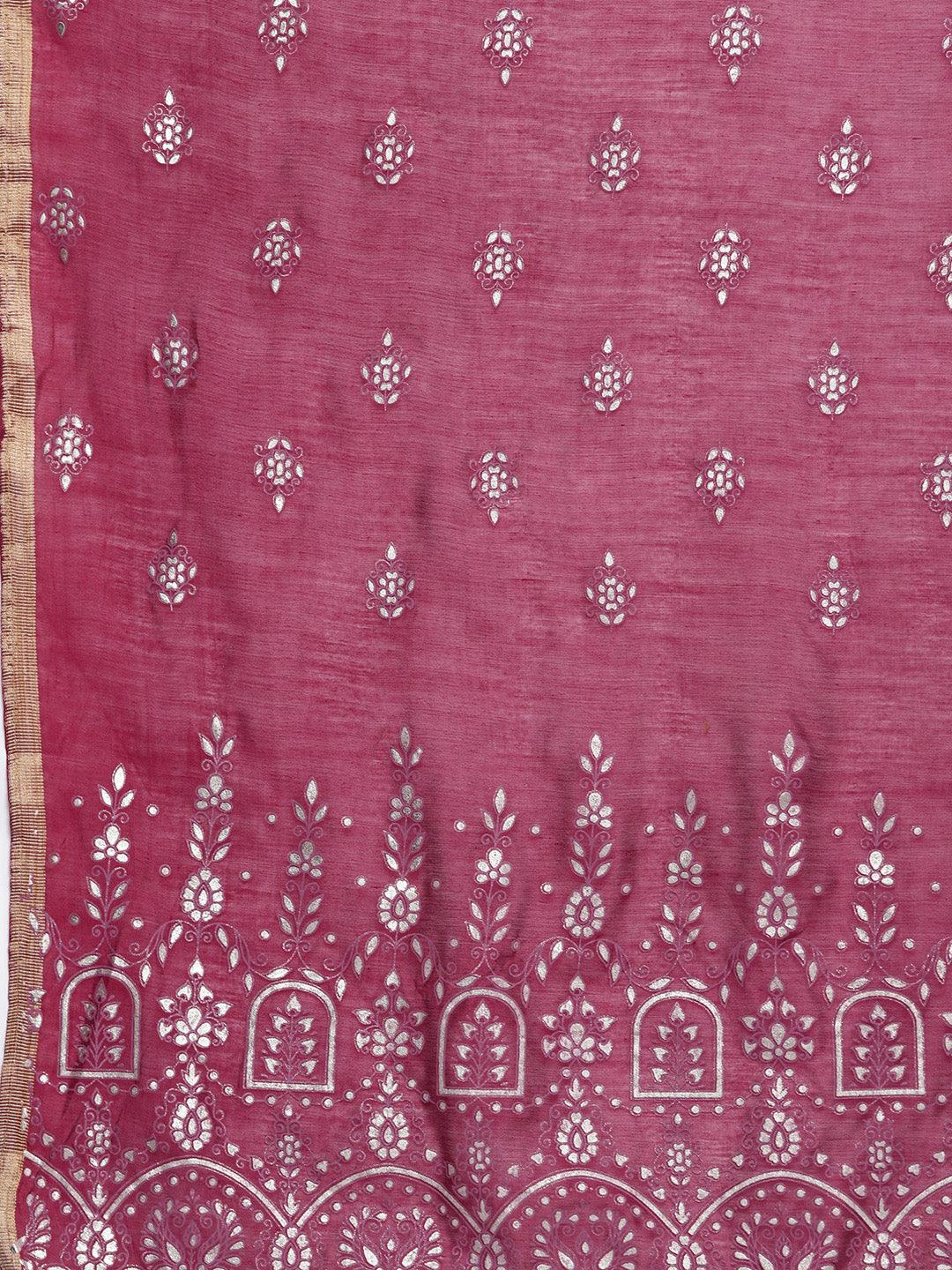 Pink Yoke Design Silk Blend Straight Kurta With Trousers & Dupatta - ShopLibas