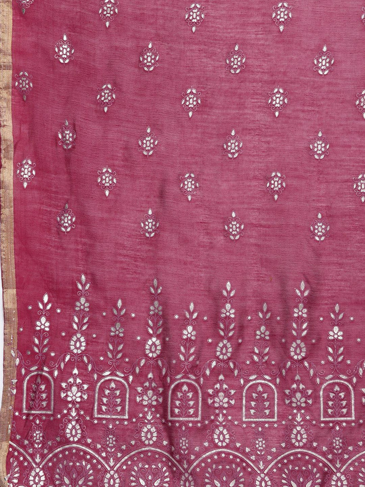 Pink Yoke Design Silk Blend Straight Kurta With Trousers & Dupatta - ShopLibas