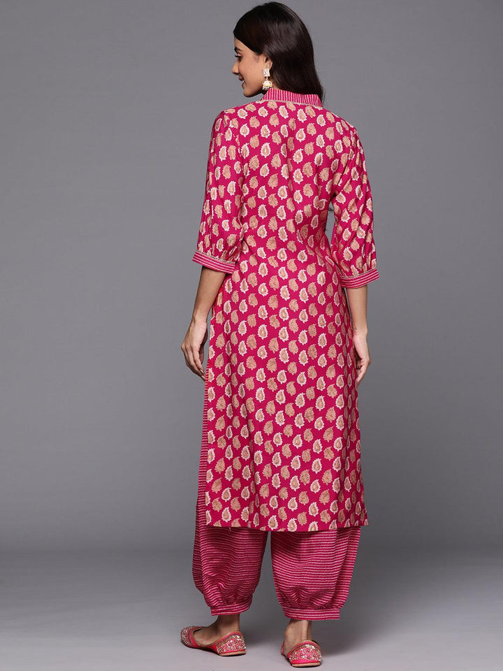 Pink Printed Silk Blend Straight Kurta With Salwar - ShopLibas