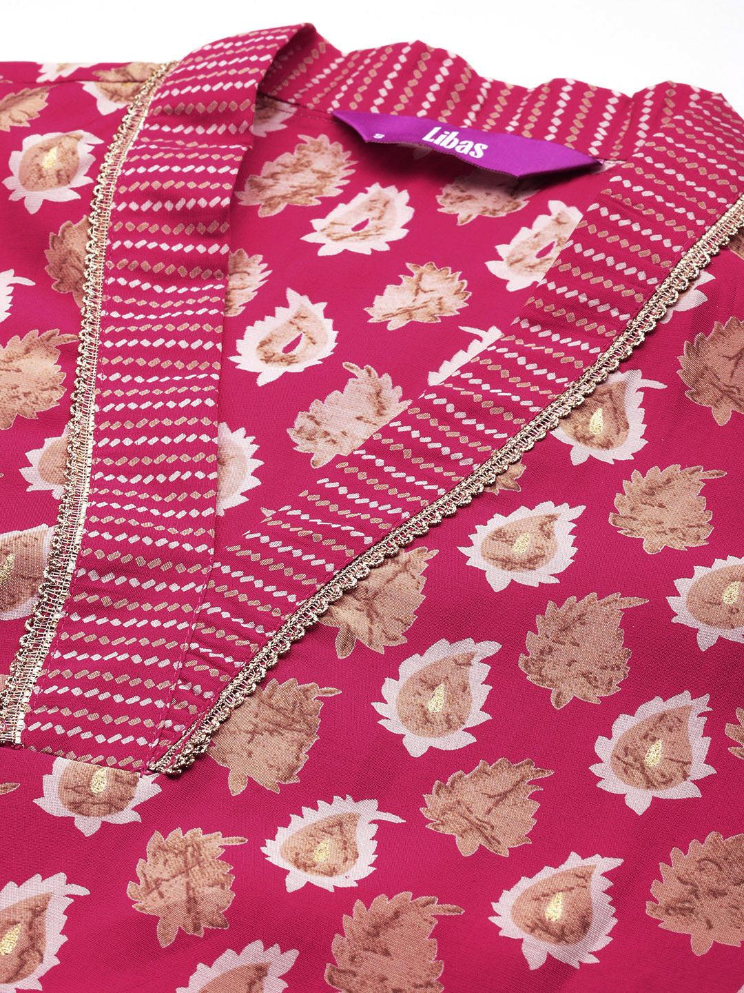 Pink Printed Silk Blend Straight Kurta With Salwar - ShopLibas