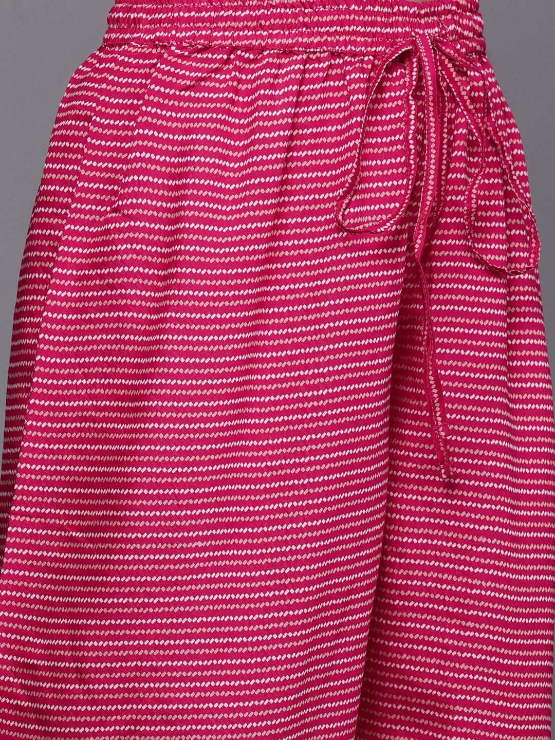 Pink Printed Silk Blend Straight Kurta With Salwar - ShopLibas