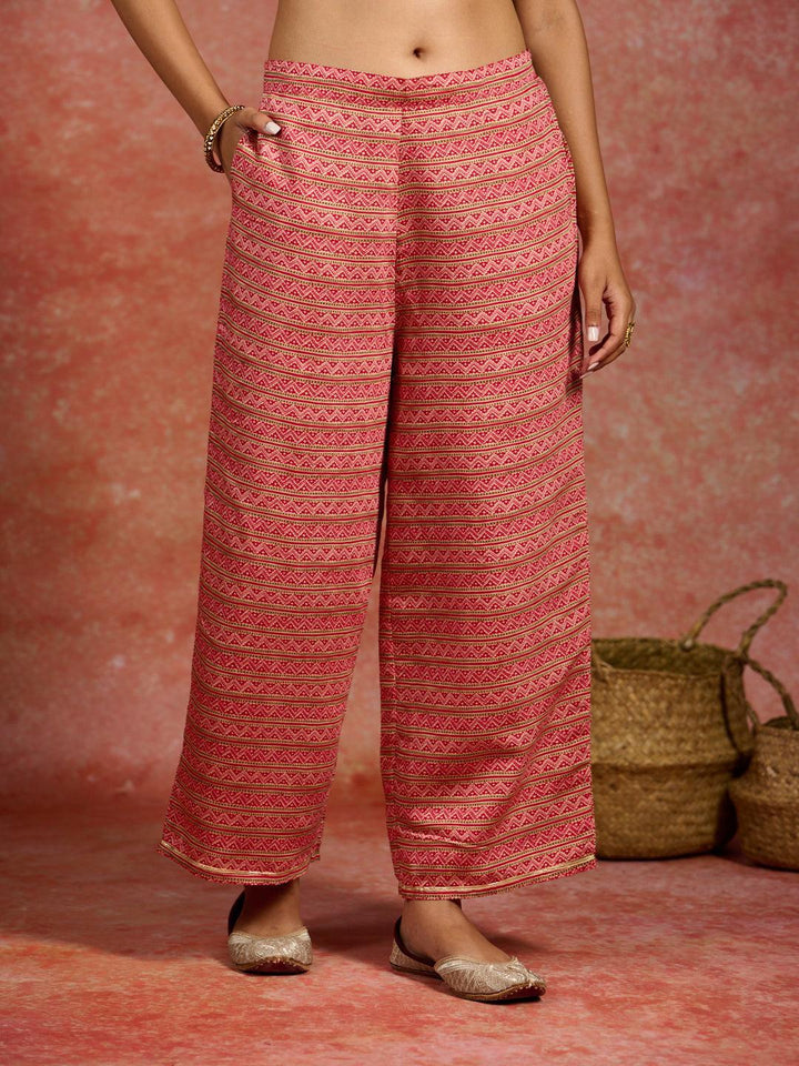 Red Printed Silk Blend Straight Kurta With Palazzos - ShopLibas