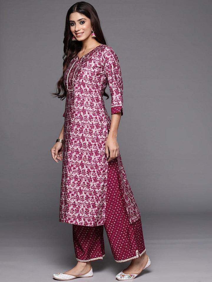 Maroon Printed Silk Blend Straight Kurta Set