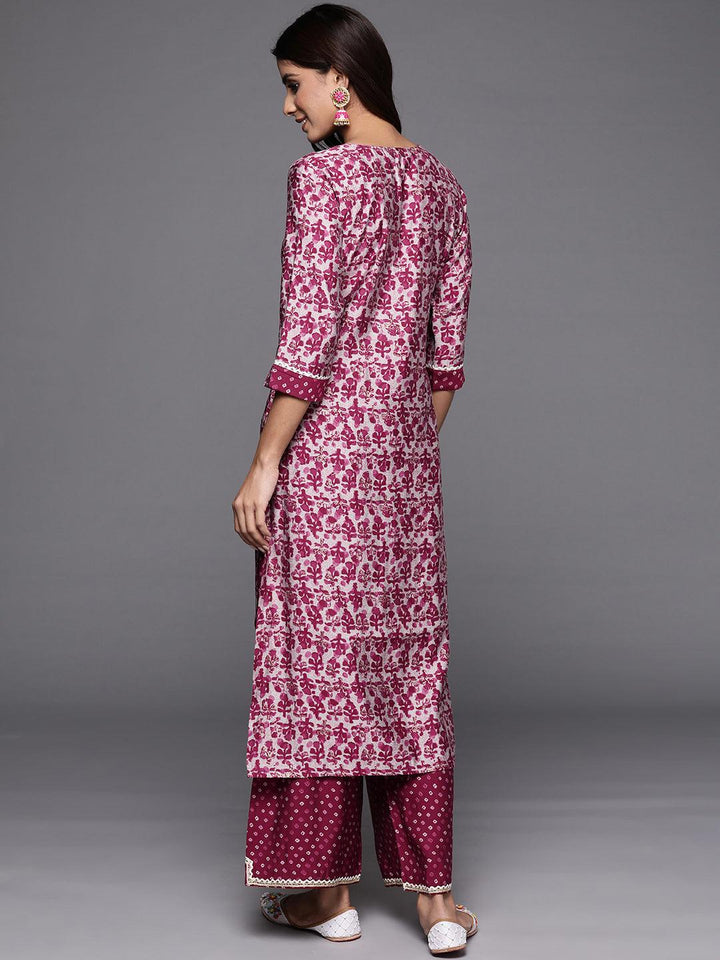 Maroon Printed Silk Blend Straight Kurta Set