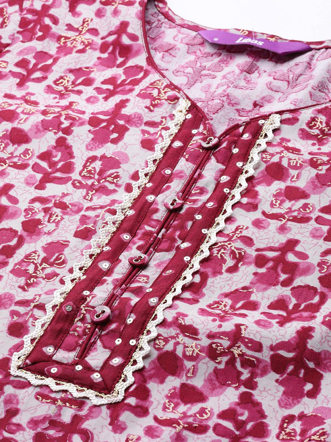 Maroon Printed Silk Blend Straight Kurta With Palazzos - ShopLibas 