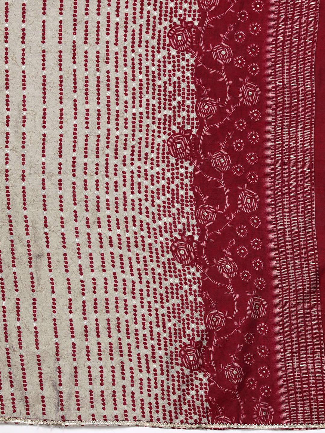 Maroon Printed Silk Blend A-Line Kurta With Trousers & Dupatta - ShopLibas 
