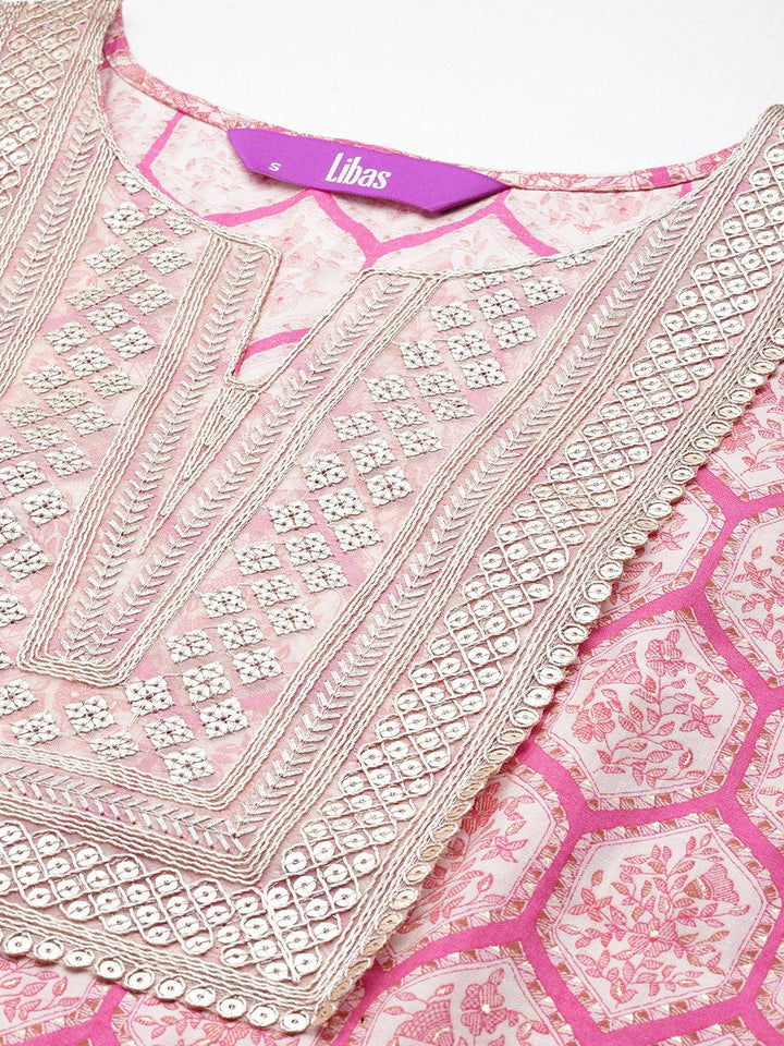 Pink Printed Silk Blend Straight Kurta With Salwar & Dupatta - ShopLibas