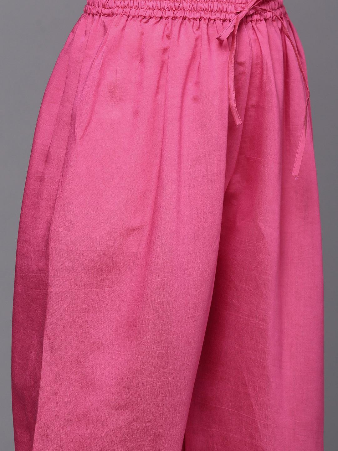 Pink Printed Silk Blend Straight Kurta With Salwar & Dupatta - ShopLibas