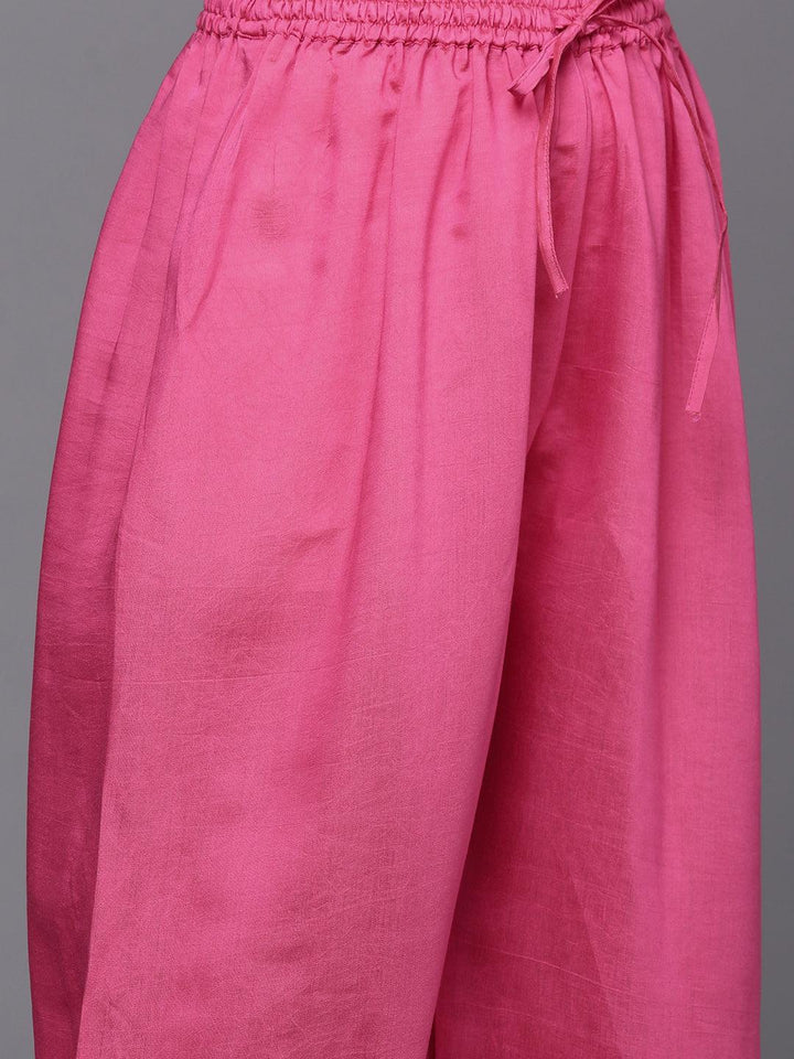 Pink Printed Silk Blend Straight Kurta With Salwar & Dupatta - ShopLibas