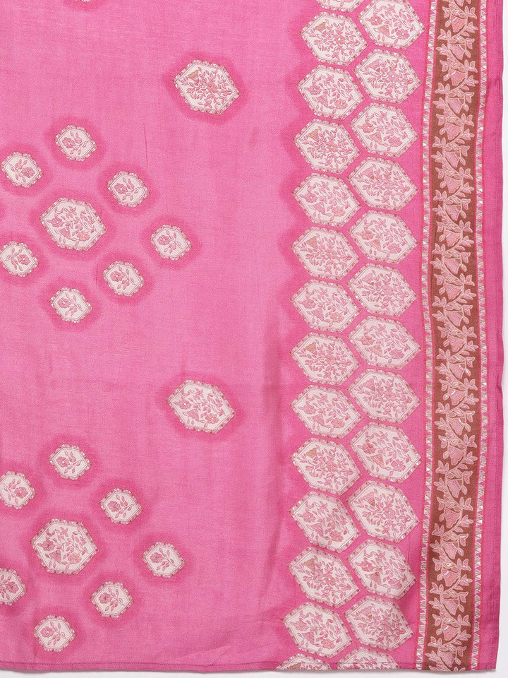 Pink Printed Silk Blend Straight Kurta With Salwar & Dupatta - ShopLibas
