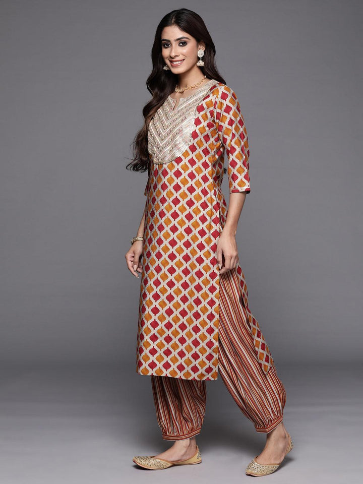 Multi Printed Silk Blend Straight Kurta With Salwar & Dupatta - ShopLibas