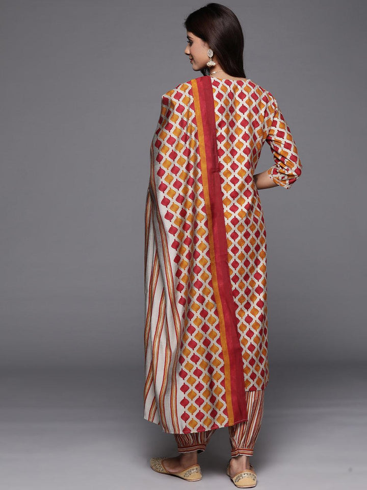 Multi Printed Silk Blend Straight Kurta With Salwar & Dupatta - ShopLibas