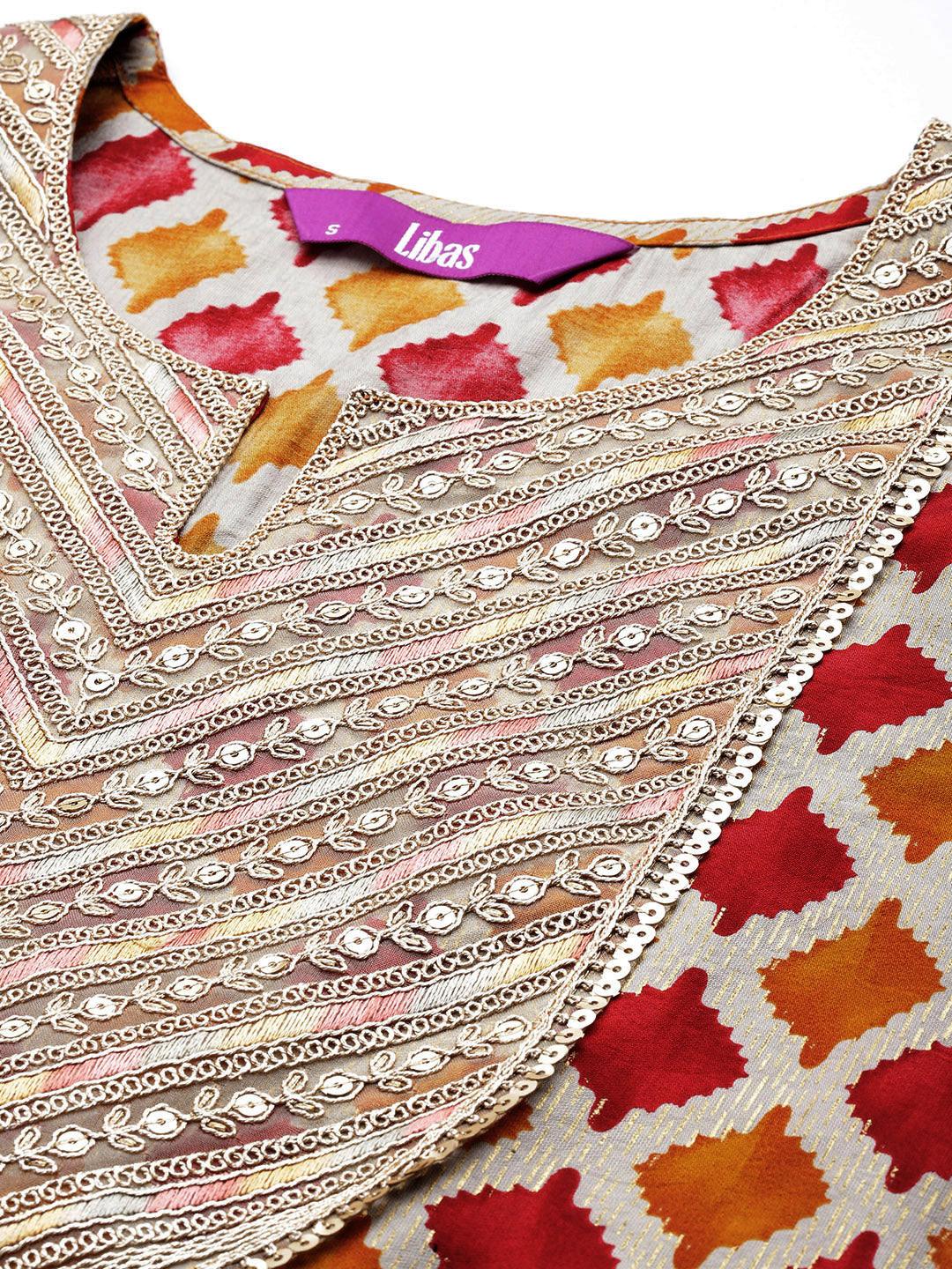 Multi Printed Silk Blend Straight Kurta With Salwar & Dupatta - ShopLibas