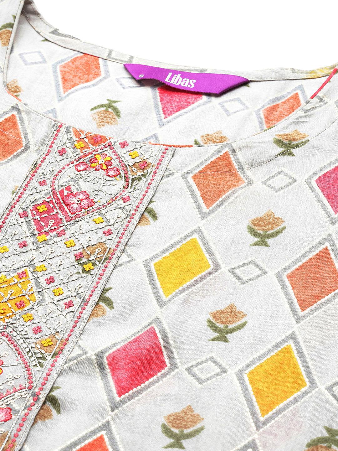 Multi Printed Silk Blend Straight Kurta With Trousers & Dupatta - ShopLibas 
