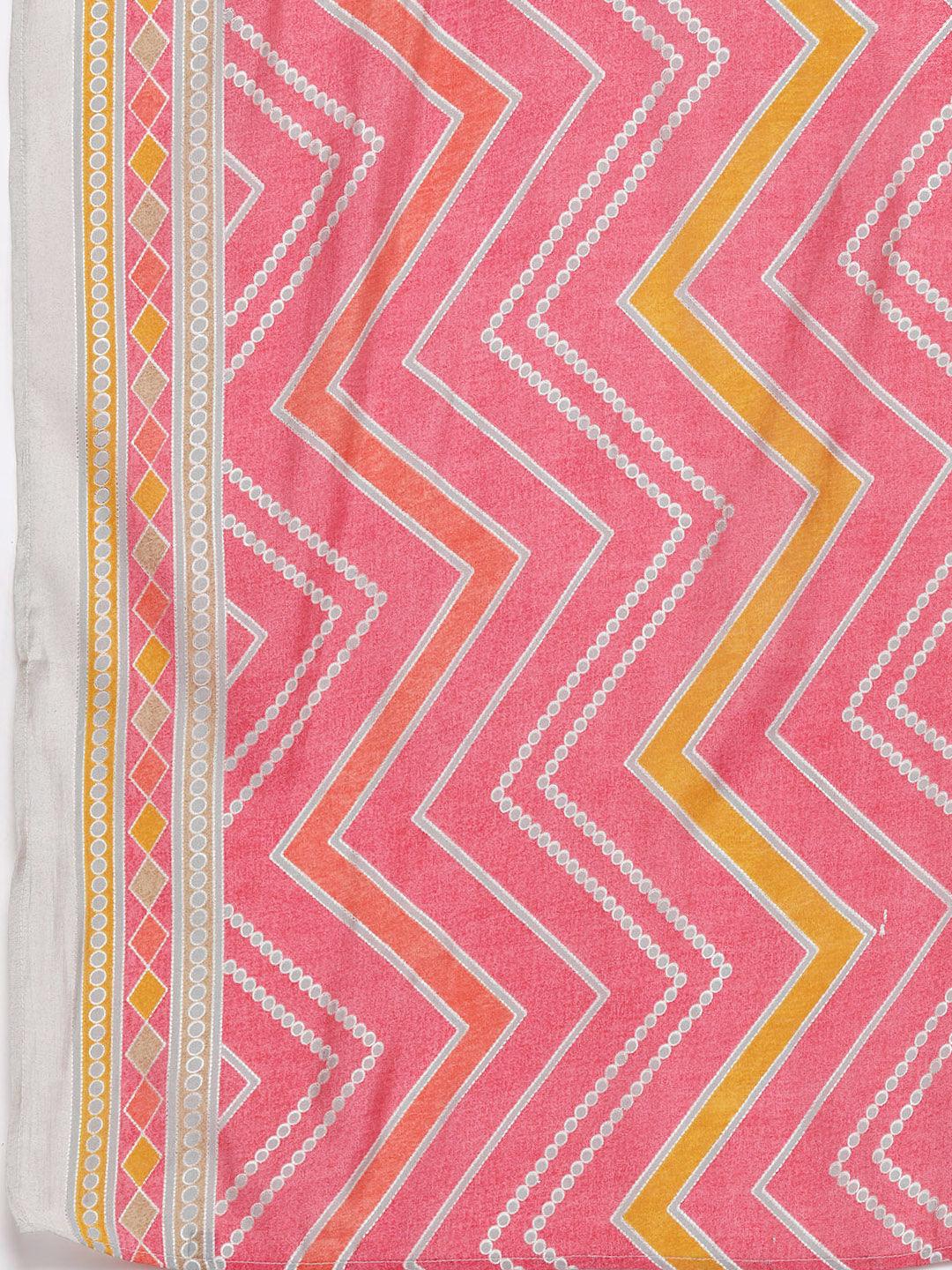 Multi Printed Silk Blend Straight Kurta With Trousers & Dupatta - ShopLibas 