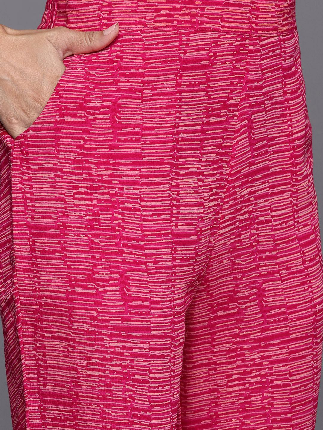 Pink Printed Silk Blend Straight Kurta With Trousers & Dupatta - ShopLibas 
