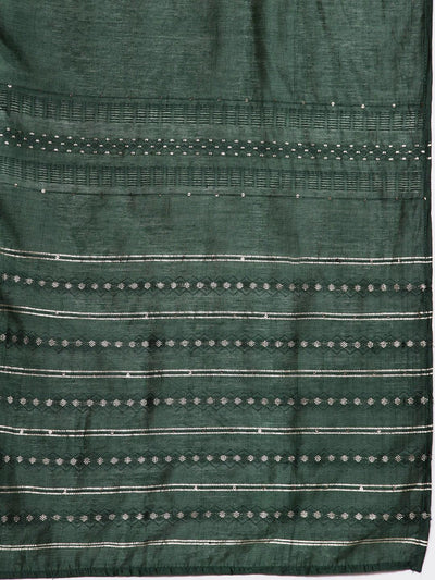 Green Printed Silk Blend Straight Kurta With Trousers & Dupatta - ShopLibas