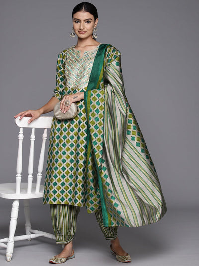 Green Yoke Design Silk Blend Straight Kurta With Salwar & Dupatta - ShopLibas