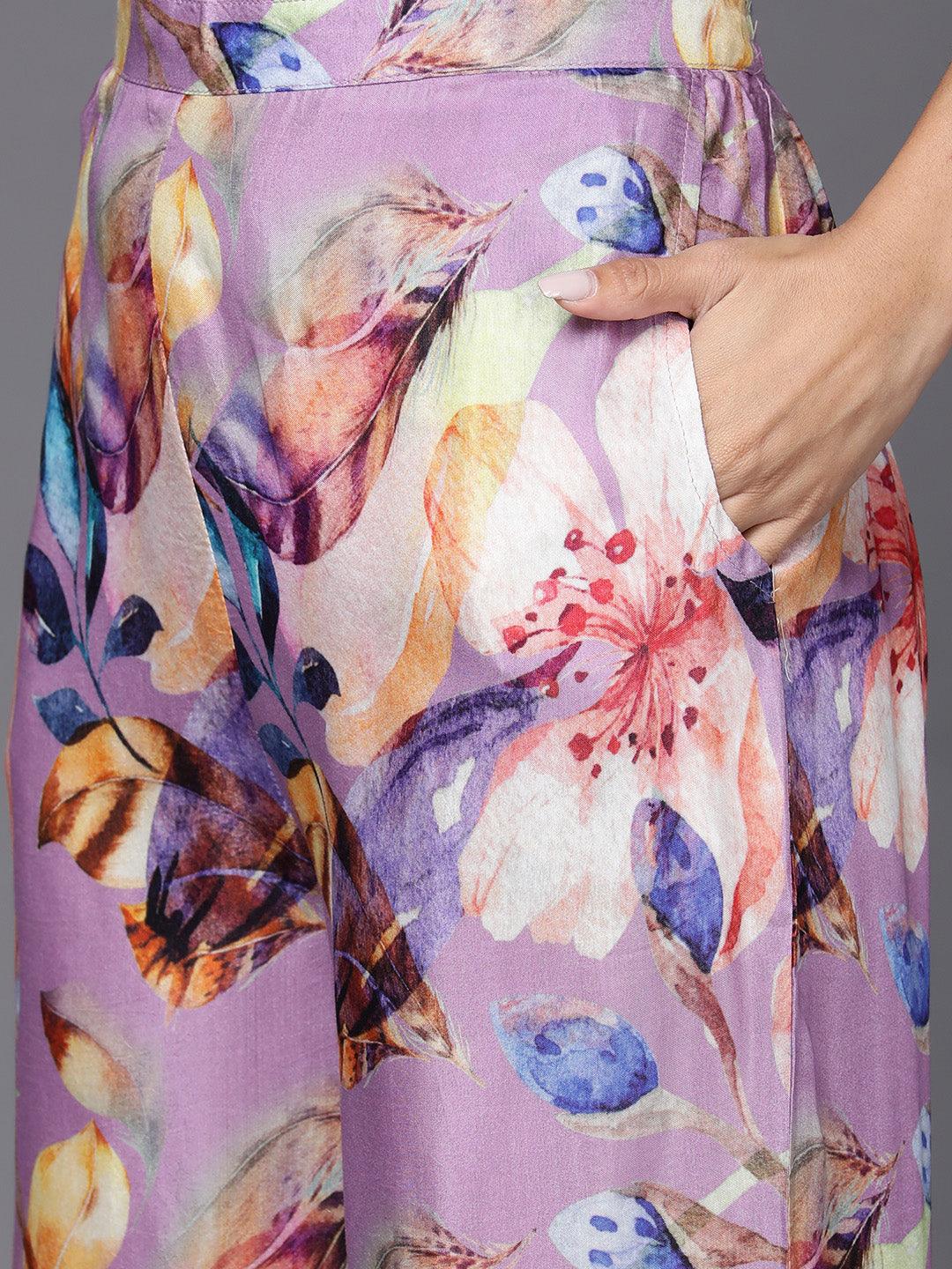 Purple Printed Cotton Blend Shirt With Palazzos - ShopLibas 