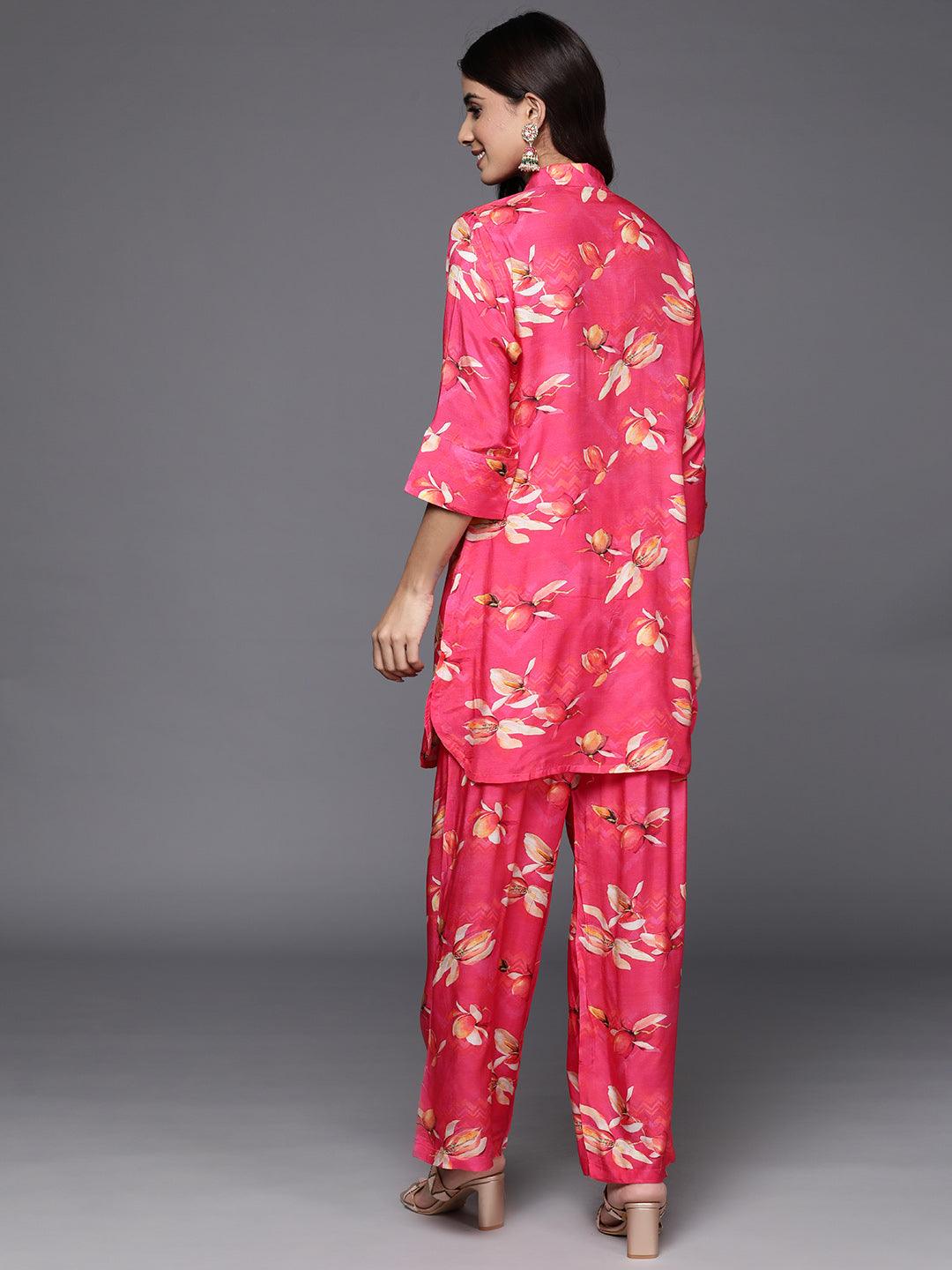 Pink Printed Cotton Blend Shirt With Palazzos - ShopLibas 