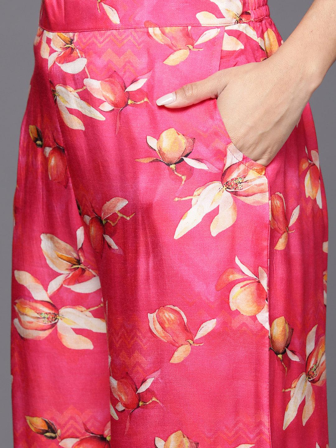 Pink Printed Cotton Blend Shirt With Palazzos - ShopLibas 