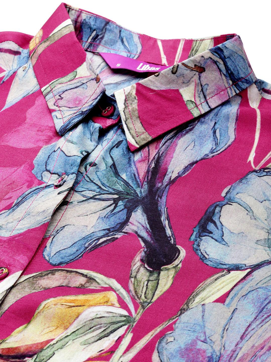 Pink Printed Cotton Blend Shirt With Palazzos - ShopLibas 