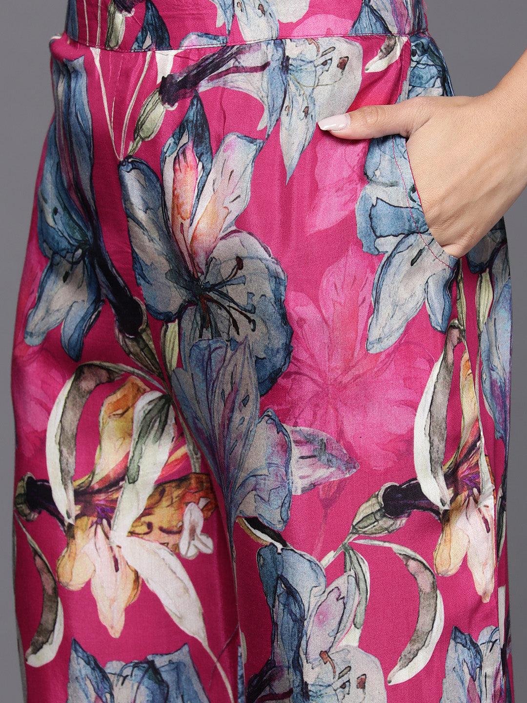 Pink Printed Cotton Blend Shirt With Palazzos - ShopLibas 