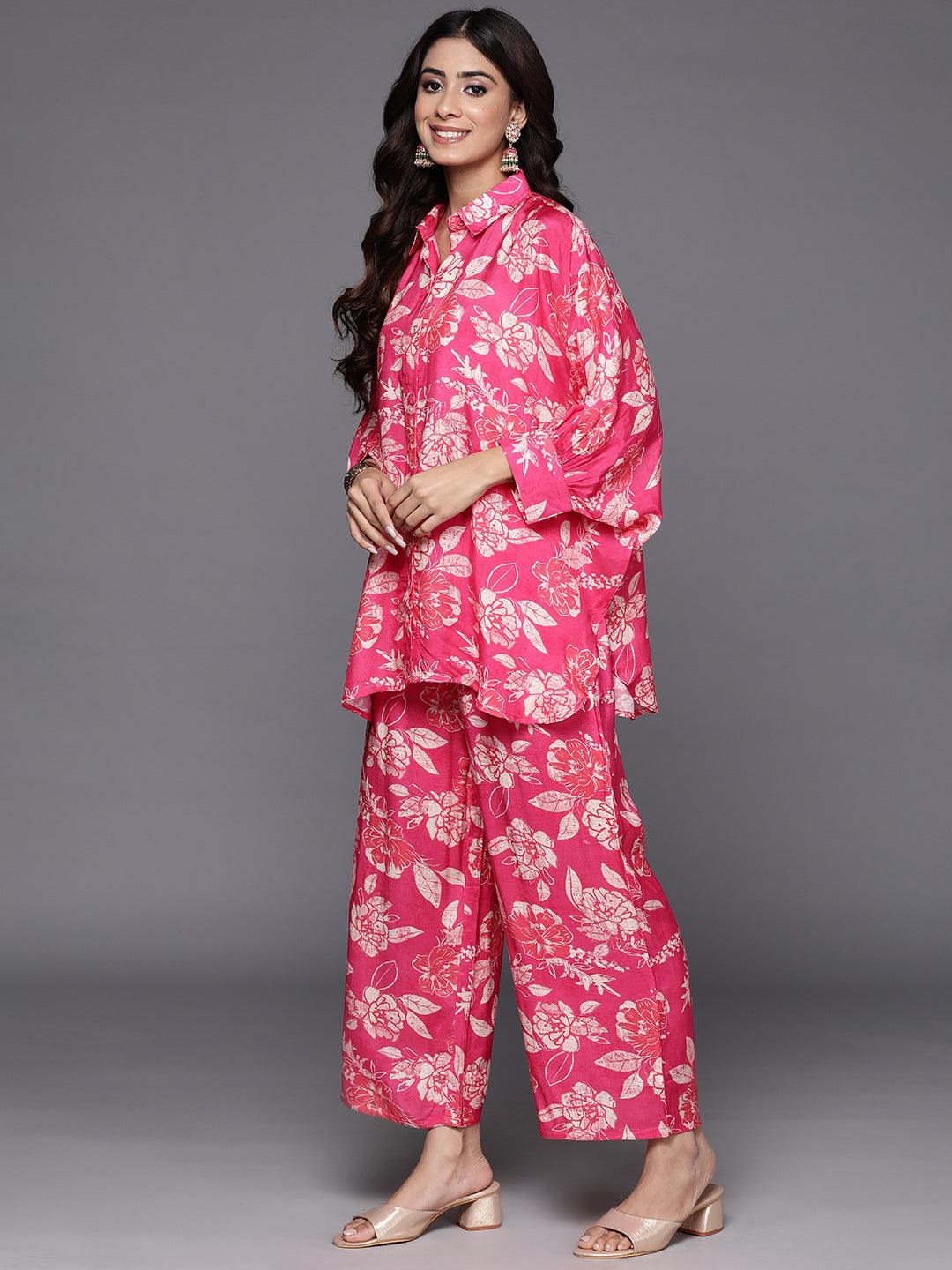 Pink Printed Cotton Blend Shirt With Palazzos - ShopLibas 