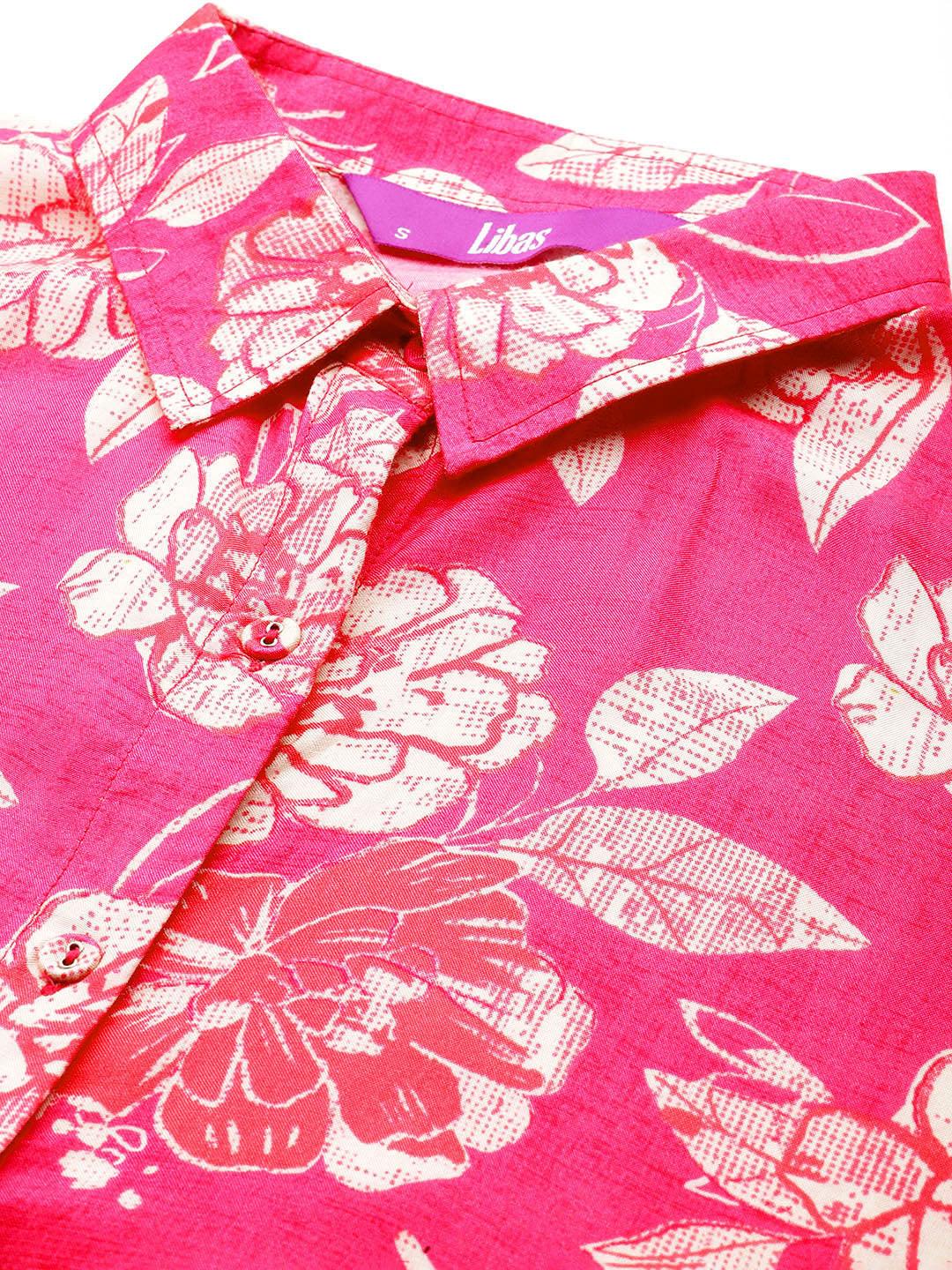 Pink Printed Cotton Blend Shirt With Palazzos - ShopLibas 