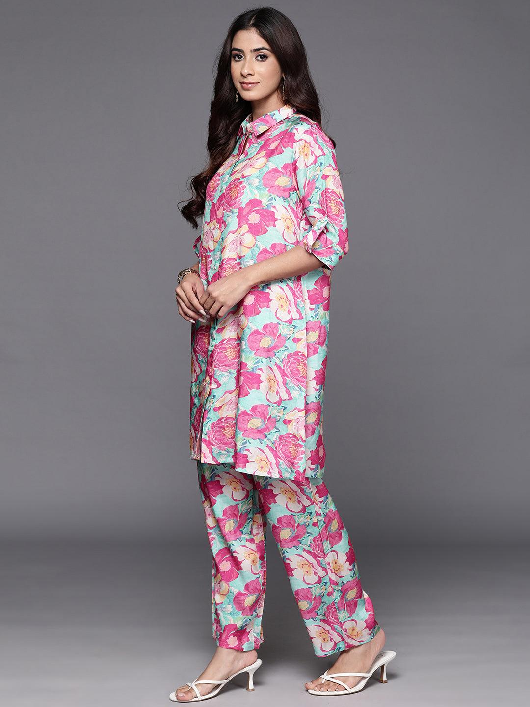 Pink Printed Cotton Blend Tunic With Palazzos - ShopLibas 