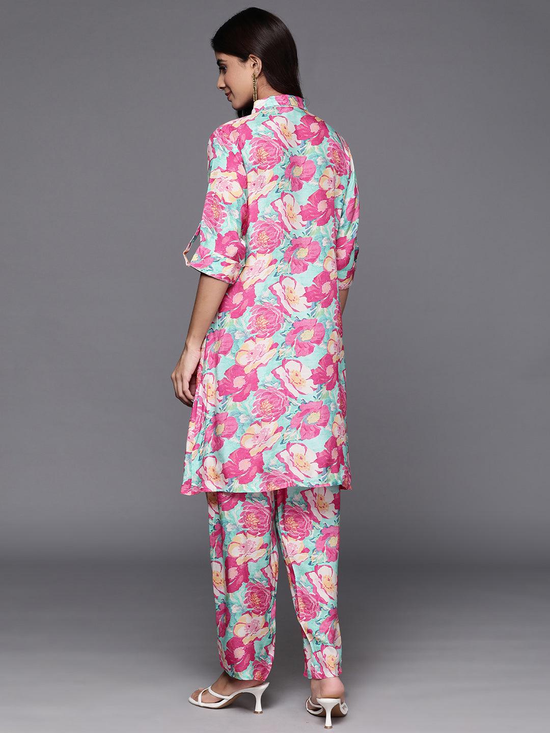 Pink Printed Cotton Blend Tunic With Palazzos - ShopLibas 