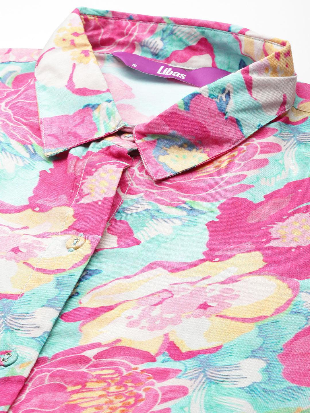 Pink Printed Cotton Blend Tunic With Palazzos - ShopLibas 