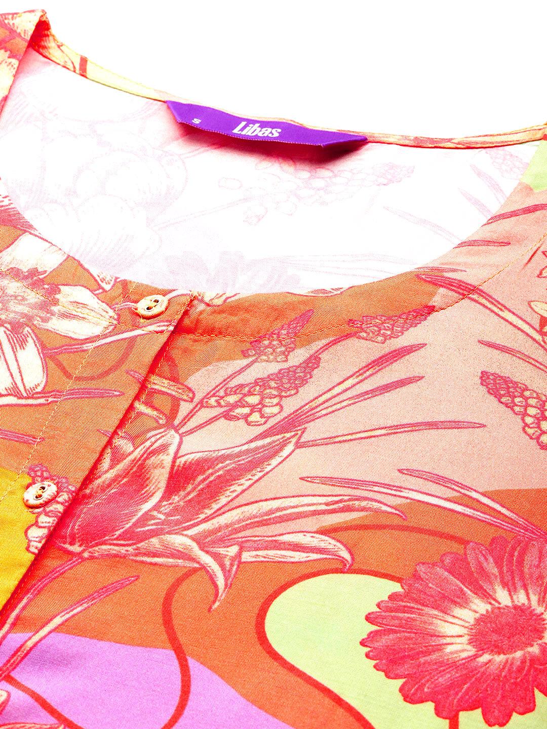 Orange Printed Cotton Blend Tunic With Palazzos - ShopLibas 
