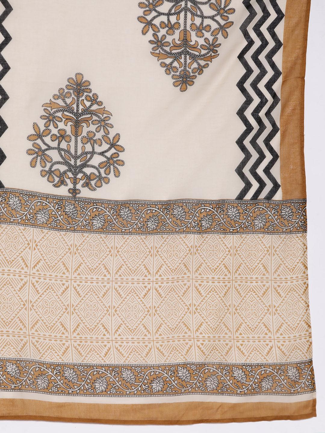 Mustard Printed Cotton Straight Kurta With Palazzos & Dupatta - ShopLibas 