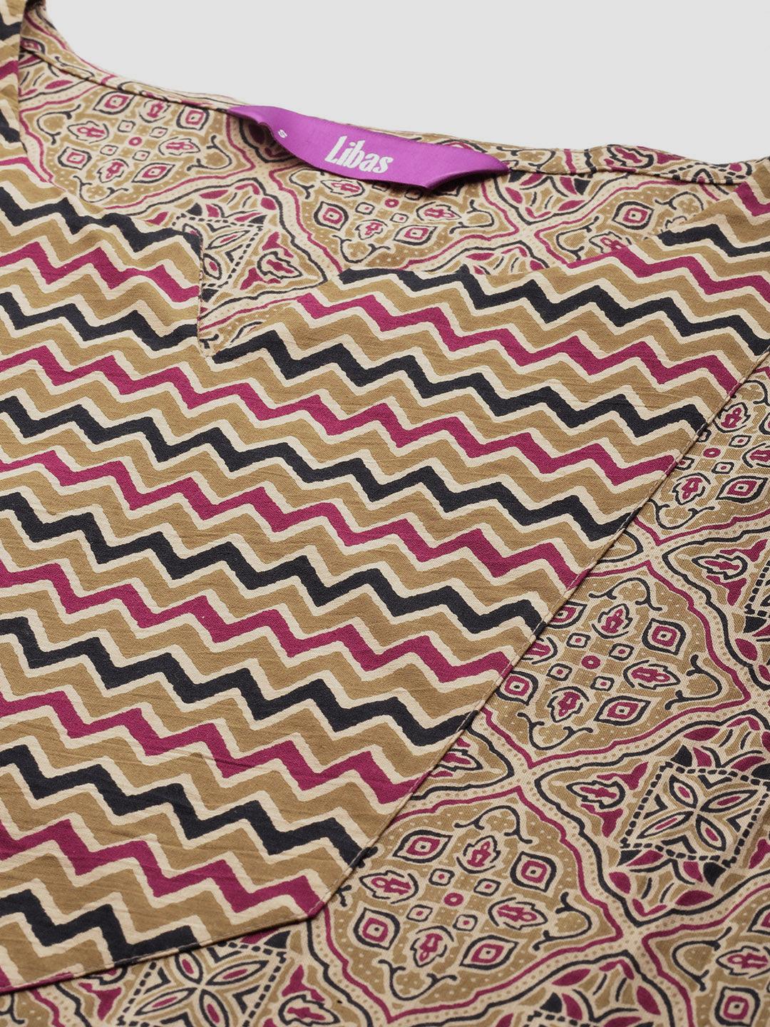 Olive Printed Cotton Straight Kurta With Palazzos & Dupatta - ShopLibas 