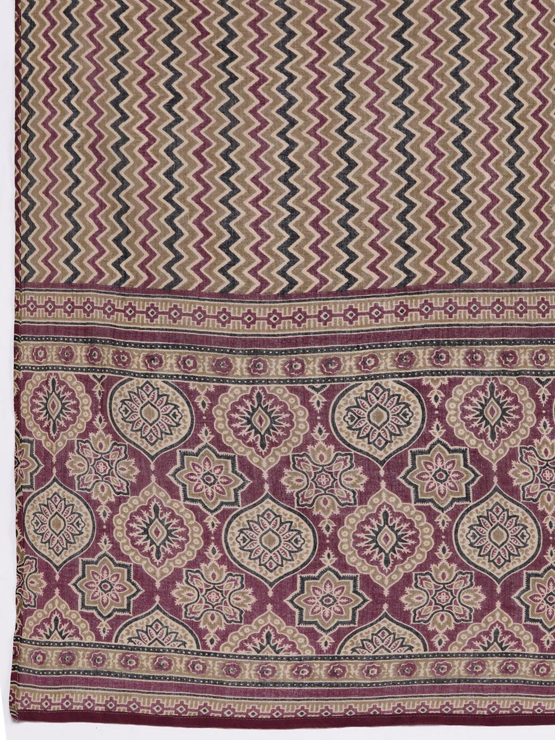Olive Printed Cotton Straight Kurta With Palazzos & Dupatta - ShopLibas 