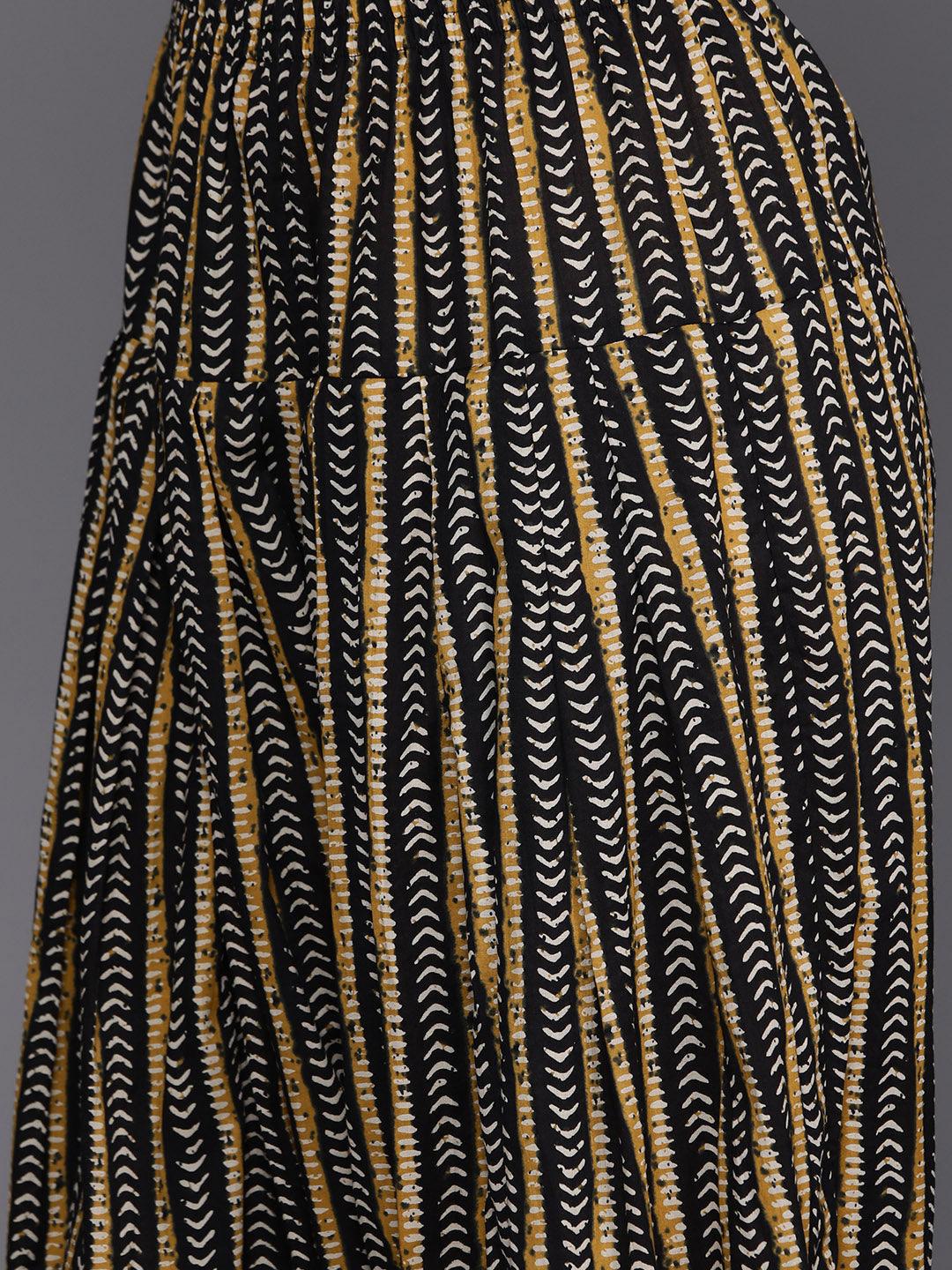 Mustard Printed Cotton Straight Kurta With Salwar & Dupatta - ShopLibas