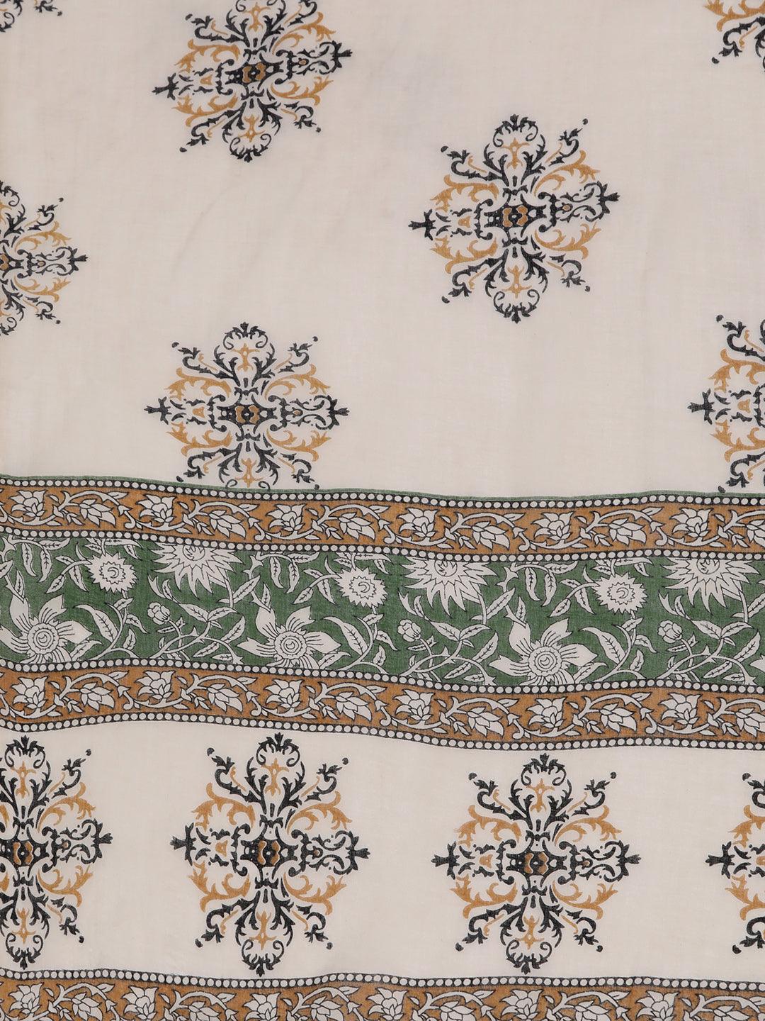 Green Printed Cotton Straight Kurta With Salwar & Dupatta - ShopLibas