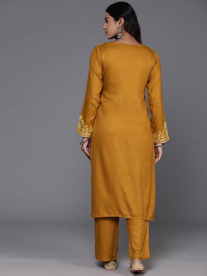 Mustard Yoke Design Wool Blend Straight Kurta Set