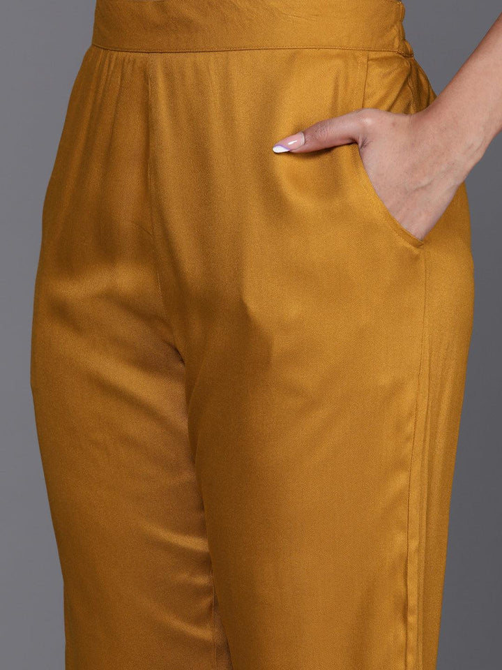 Mustard Yoke Design Wool Blend Straight Kurta Set